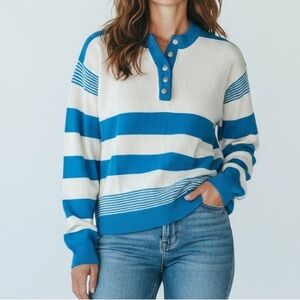 Fabriano Casual Blue and White Striped Women's Sweater Size  L